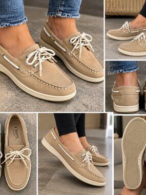 Chaps Womens Boat Shoes Tan Memory Foam Water-Repellant Flexible Outsole Casual